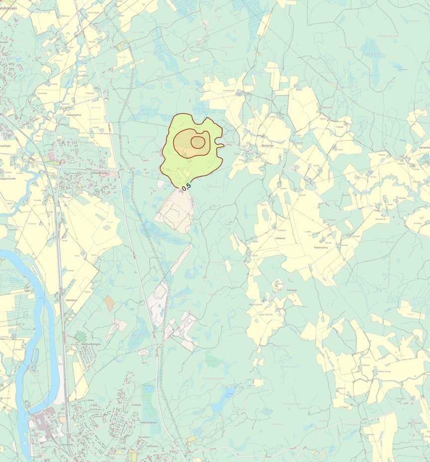 noin 0,5 μg/m 3 alueen ympärillä, joten taustapitoisuus huomioituna pitoisuudet jäävät selvästi alle ohje- ja raja-arvojen. Kuva 8-8. Leviämislaskelmin arvioidut Ekokemin toimintojen aiheuttamat 36.