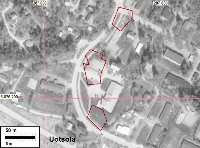 Vuoden 2009 inventoinnin mukainen Uotsolan kylätontin sijainti. 3.1.