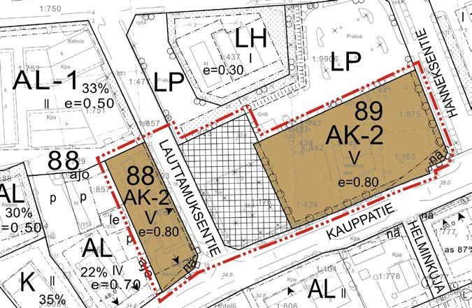 KAUHAVAN KAUPUNKI KESKUSTAAJAMAN ASEMAKAAVAN MUUTOS OSAKORTTELI 88 JA KORTTELI 89 1 Vaihemaakuntakaavassa I ei ole esitetty aluetta koskevia merkintöjä tai määräyksiä.