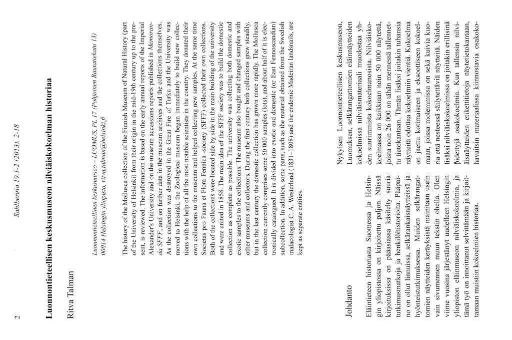 2 Sahlbersia 19.1-2 (2013).