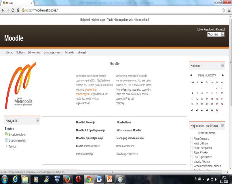 MOODLE Moodle on oppimisalusta, jonne opettaja voi koota opintojakson materiaalia ja seurata ja ohjata opiskelijoiden opiskelua verkossa Mikäli opettaja käyttää Moodleoppimisalustaa,