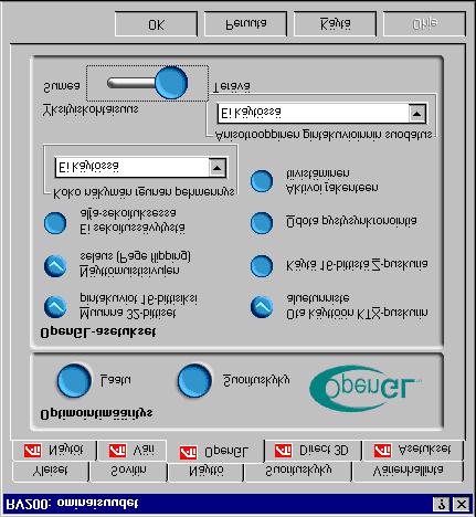 31 OpenGL Näytön ominaisuudet OpenGL-ominaisuudet sivu antaa täydentää OpenGL:n asetusten ohjauksen.