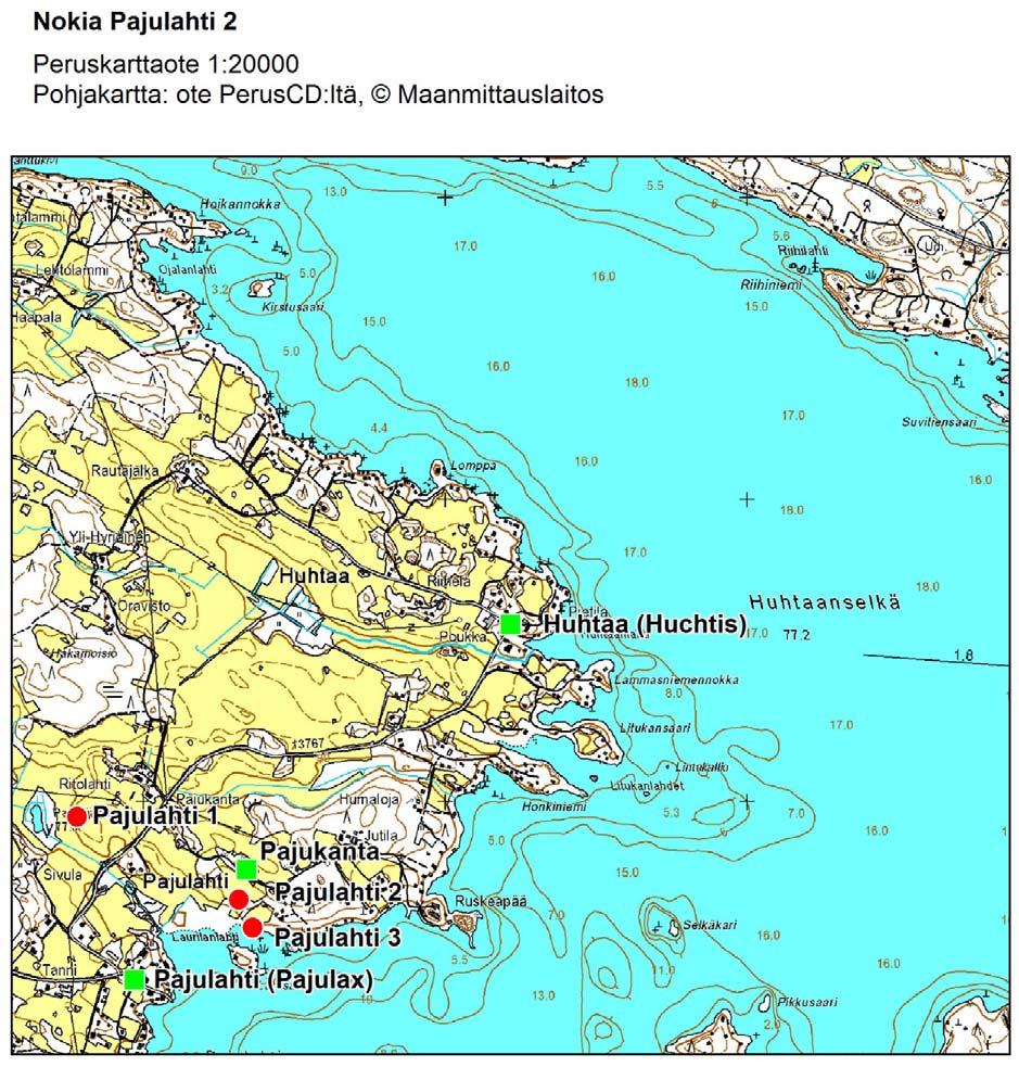 Kartta 3. Nokia Pajulahti 2, peruskarttaote.