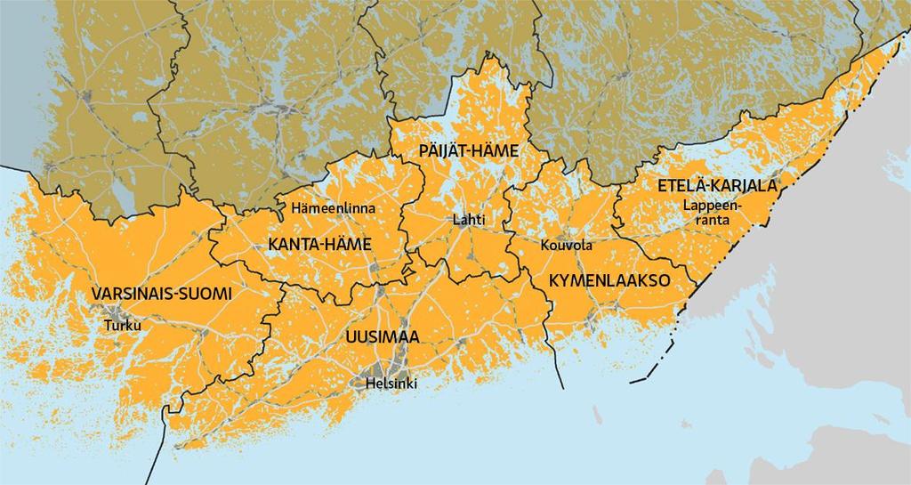 Alueellinen kohdentuminen ja alueelliset painotukset Etelä-Suomen EAKR-ohjelma-alue käsittää kuusi maakuntaa, jotka ovat: Etelä-Karjala, Kanta- Häme, Kymenlaakso, Päijät-Häme, Uusimaa ja