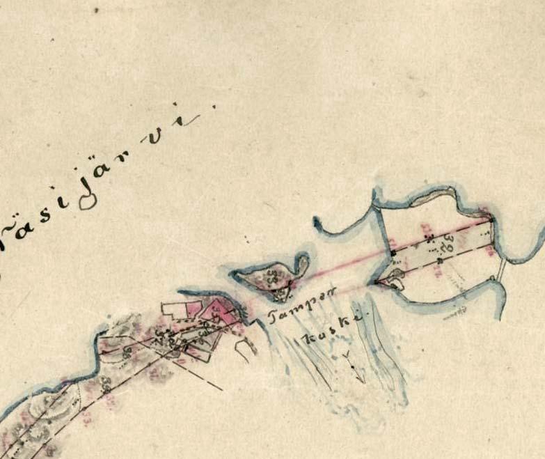 Porin radan lunastusalueen kartta vuodelta 1890 Uuden Porin radan rakentamista varten tehtyjen