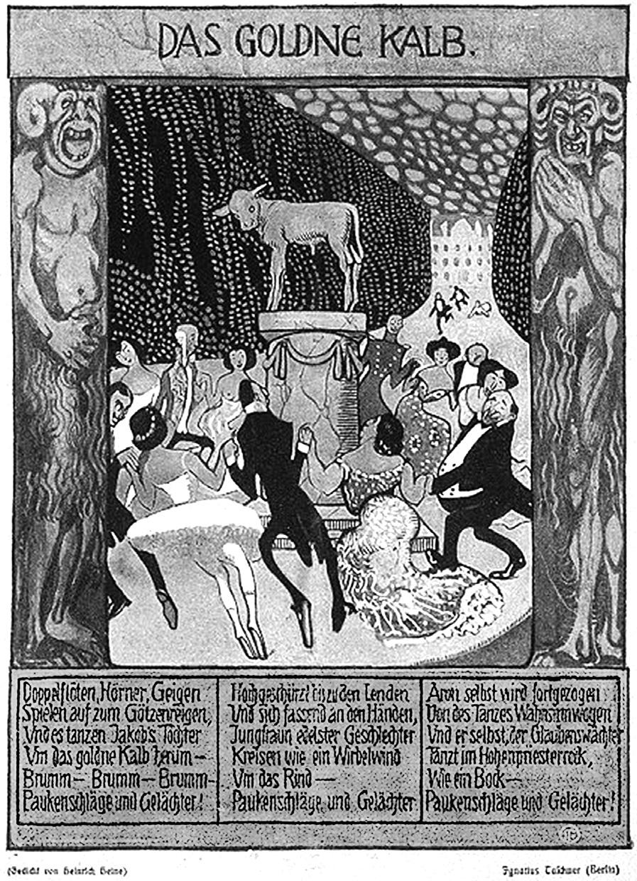 29 Ignatius Taschneri graveeritud lendlehel (u 1900) on Heinrich Heine luuletus Das Goldne Kalb. Härradel on seljas sabakuub või peen vormiriietus, daamidel ballitualett.