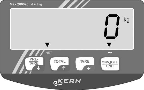 6.5 Näyttö Esimerkki: KERN VHB NÄYTTÖ Kolme näytössä olevaa ilmaisinta osoittaa seuraavista tilanteista: punnitusjärjestelmä (mukaan lukien kuorma) on stabiili näytöltä ilmenevä kokonaispaino on