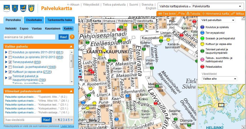 Helsingin kaupungin palvelukartta johtamisen ja suunnittelun tukena Palvelukartta palvelee työntekijöitä, auttaa suunnittelutyössä