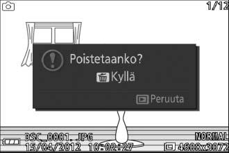 Kuvien poistaminen Poista nykyinen kuva painamalla O. Huomaa, että valokuvia ei voi palauttaa poistamisen jälkeen. 1 Näytä valokuva.