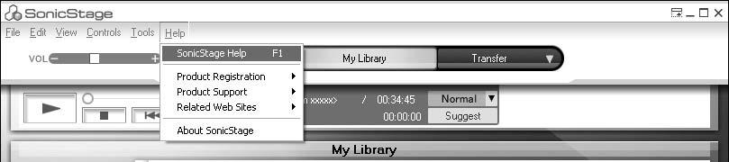 SonicStage Help-ohjelmiston käyttäminen SonicStage Help -ohjeessa on lisätietoja SonicStage-ohjelmiston käyttämisestä.