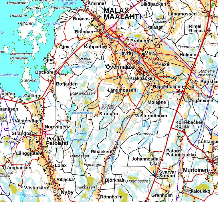 2 2. SUUNNITTELUKOHDE JA VAIKUTUSALUE Suunnittelualue sijaitsee Maalahden kunnan hallinnollisen keskustan, Köpingsin, eteläpuolella noin 8 km:n etäisyydellä, etäisyys Övermalaxin keskustaan (taajama)
