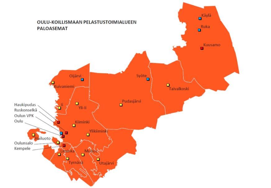 Kuva 19. Oulu-Koillismaan pelastuslaitoksen toiminta-alue.