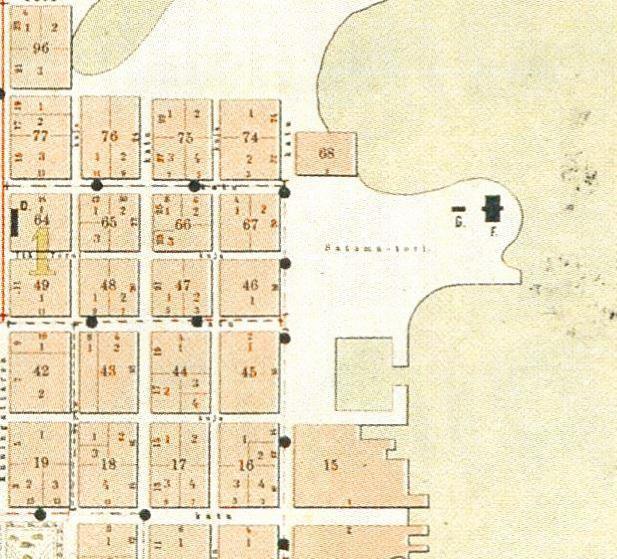 Kartta 8. Ote Kuopion kaupungin asemakaavakartasta vuodelta 1881.
