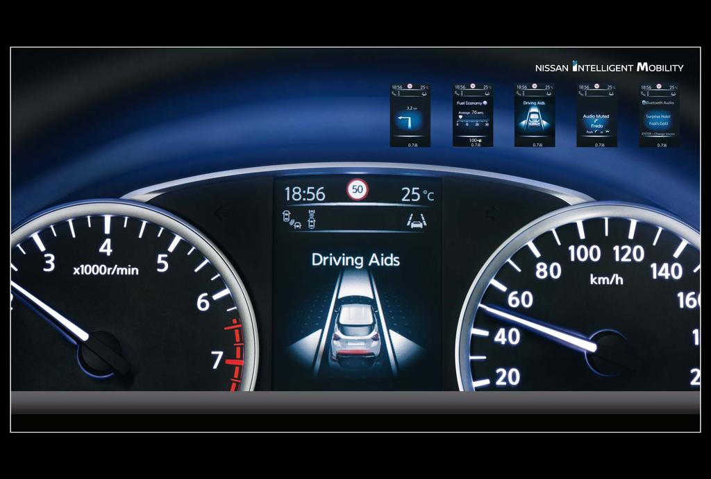 ADVANCED DRIVE-ASSIST DISPLAY (ADAD-NÄYTTÖ) INNOVAATIO SILMIESI EDESSÄ Täysin uuden MICRAn tarkka 5" TFT-ADAD-näyttö tuo näkyviin kaikki tarvittavat tiedot oikeaan aikaan, jotta sinä voit