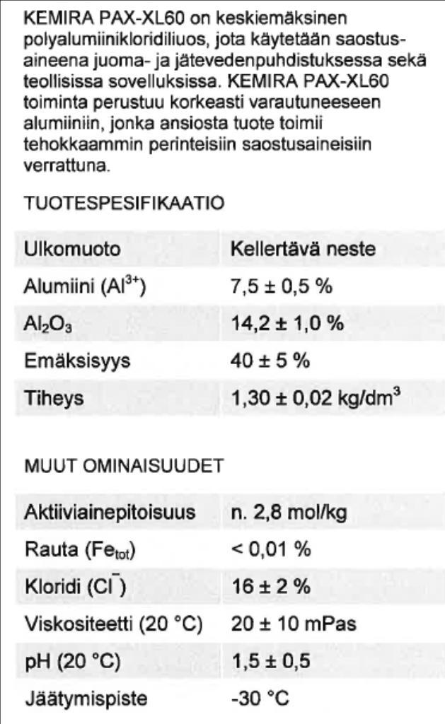 saostus flokkulointiaineet mm.