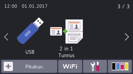 Kun tämä näyttö on näkyvissä, laite on valmis seuraavaan komentoon. Jos Active Directory tai LDAP-todennus on käytössä, laitteen ohjauspaneeli on lukittu.