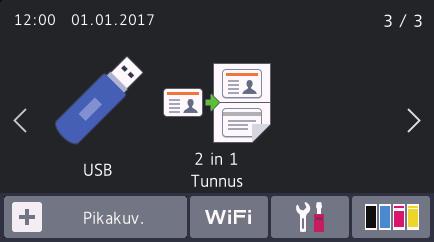 Kun tämä näyttö on näkyvissä, laite on valmis seuraavaan komentoon. Jos Active Directory tai LDAP-todennus on käytössä, laitteen ohjauspaneeli on lukittu.