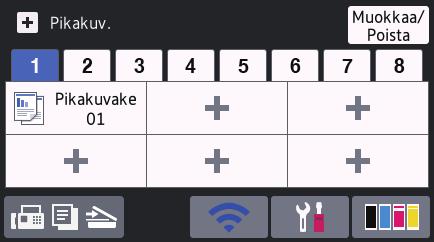 Pikavalinnat-näyttö Luo pikakuvakkeita usein käyttämillesi toiminnoille, kuten faksin lähettämiselle, kopioimiselle, skannaamiselle ja Web Connectin käyttämiselle.