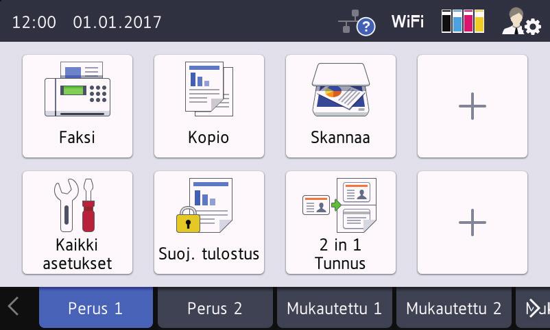 Varoituskuvake Näyttää laitteeseen asetetun päivämäärän ja kellonajan. Tätä aluetta käytetään myös näyttämään virhe- ja kunnossapitosanomat. 2.