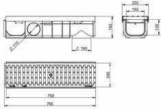 Autotallien edustat ø 63 500 1010 ø 75 124 Päätykappale 124 mm Linjakuivatuskouru sadevesikannella D400 1000 x 124 x 110 mm Pituus x leveys x korkeus (mm)