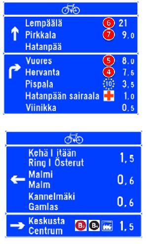 reitin kääntyessä suoraan jatkuvalta jk+pp-väylältä tai reitin vaihtaessa puolta kadun varrella) Pyöräviittoja käytetään muissa kuin yllä mainituissa solmukohdissa, joissa viitoitus on tarpeen