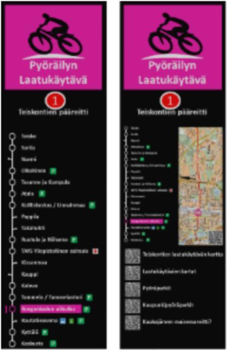 Viitoitus solmupisteissä ja linjalla 2 Etäisyystauluja käytetään ainakin