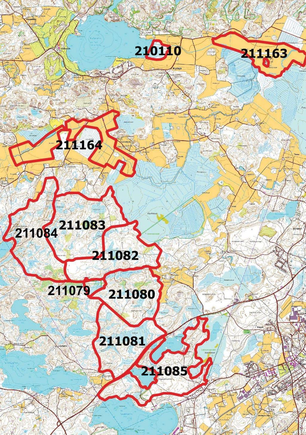 211079 Kalkkivuori, 211080 Karhunummi, 211081 Isosuon metsä, 211082 Reimalamminsuo, 211083