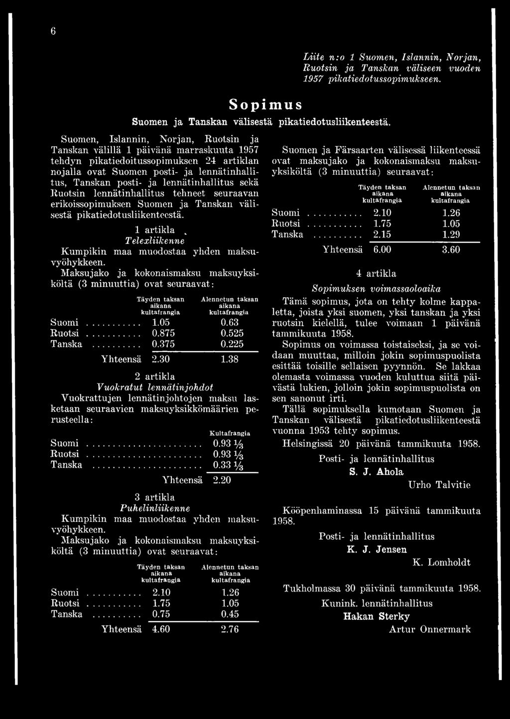 .. 0.875 0.525 Tanska... 0.375 0.225 Yhteensä 2.30 1.