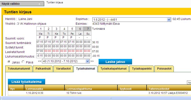 Kiekussa työaikaleimauksia voi lisätä, muuttaa, täydentää, korjata tai poistaa.