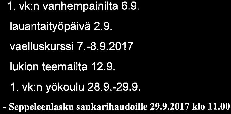 keskiarvosta. Lukuvuoden keskeiset tapahtumat Elokuu -Lukio alkaa -Valokuvaus Syyskuu -1. vk:n vanhempainilta 6. 9.