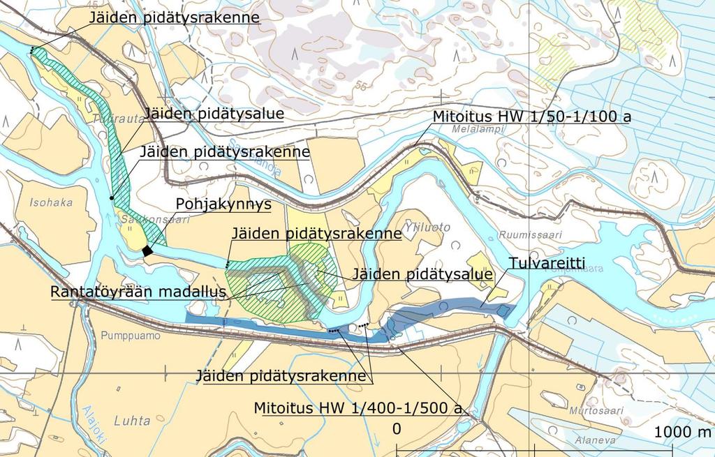 FCG SUUNNITTELU JA TEKNIIKKA OY Alustava luonnos 25 (39) pengeralueelle on mahdollista tehostaa jäiden pidätysrakenteilla.