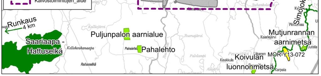 Simojoen Natura-alue (FI1301613, SCI) kulkee hankealueen kaakkois- ja eteläpuolella lähimmillään noin 6 km etäisyydellä.