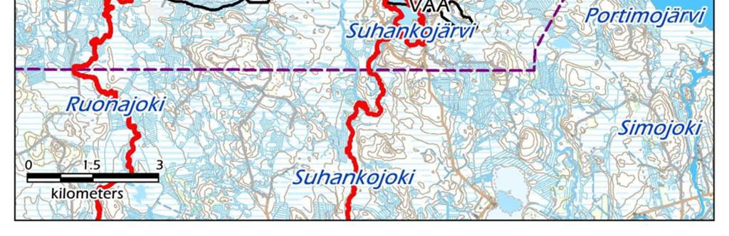 Teoreettiset alenemat ulottuvat Konttijärven ja Tuumasuon osalta hieman kaivosalueen pohjoispuolelle mutta käytännössä alenemia näillä alueilla tuskin havaitaan.