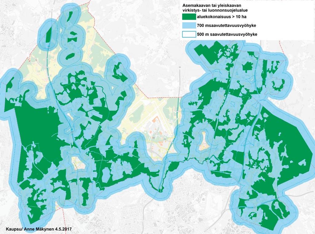 8). Maankäytön tiivistyessä on pidettävä huolta, että lähipuistojen lisäksi myös isoja kokonaisuuksia säilyy eri puolilla kaupunkia.