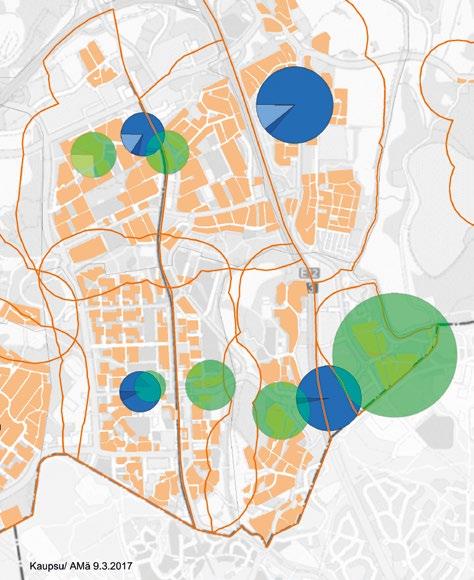 m 2 asukasta kohti), Itä-Hakkilassa (158 m 2 /as), Rekolassa (141 m2/as) ja Viertolassa (68 m 2 ). Tikkurilassa hyöty on 2 m 2 asukasta kohti.