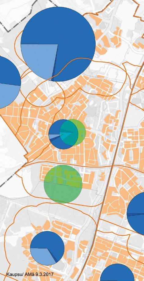 Nikinmäessä on etelä- ja pohjoisosan ero selvä, mutta eteläosassakin on lähipuistoja yli 100 m 2 asukasta kohti.