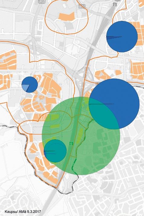 Tammistossa ero länsi- ja itäosan välillä on suuri, mutta länsiosassakin on lähipuistoja yli 100 m 2 asukasta kohti.