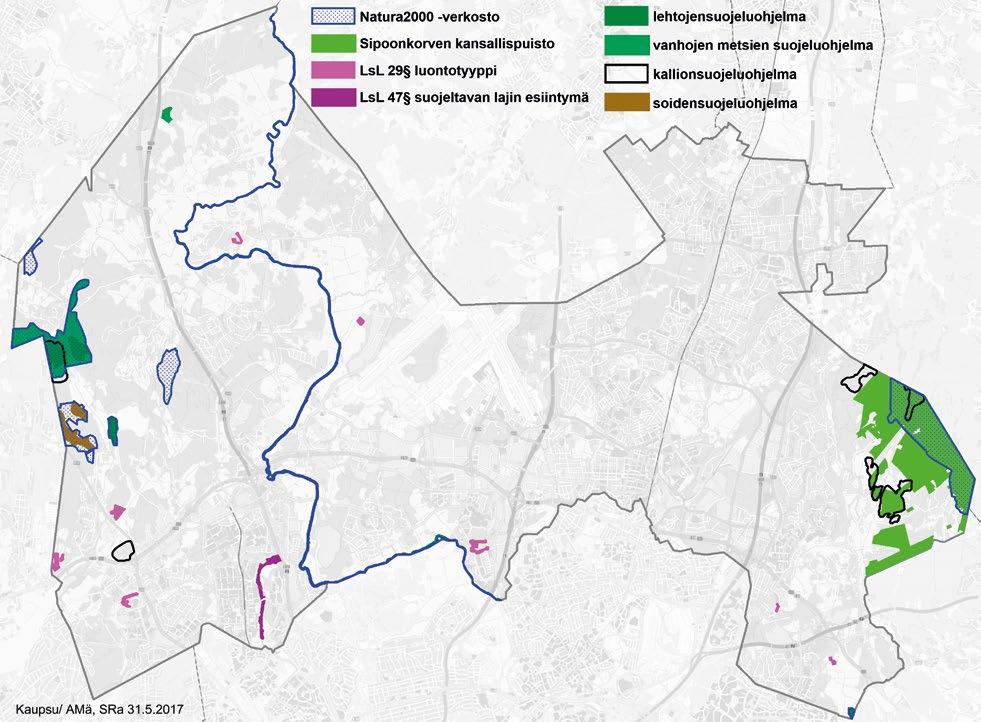 Luonnon monimuotoisuus Natura 2000 -verkosto ja valtakunnalliset suojeluohjelmat Euroopanlaajuiseen luonnonsuojeluverkostoon, Natura 2000 -verkostoon, kuuluu Vantaalta alueita kolmeen kokonaisuuteen,