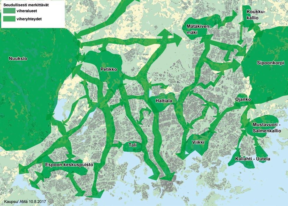 VIHERALUEVERKOSTO Seudulla on hyvä viheralueverkosto Pääkaupunkiseudulla on kaksi viheraluetta ylitse muiden: Nuuksio ja Sipoonkorpi. Ne tekevät Helsingin seudusta ainutlaatuisen pääkaupungin.