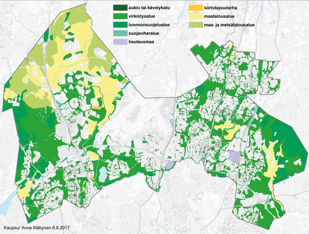 8 Vantaan asemakaavojen viheralueverkosto ja asemakaavoitetun alueen