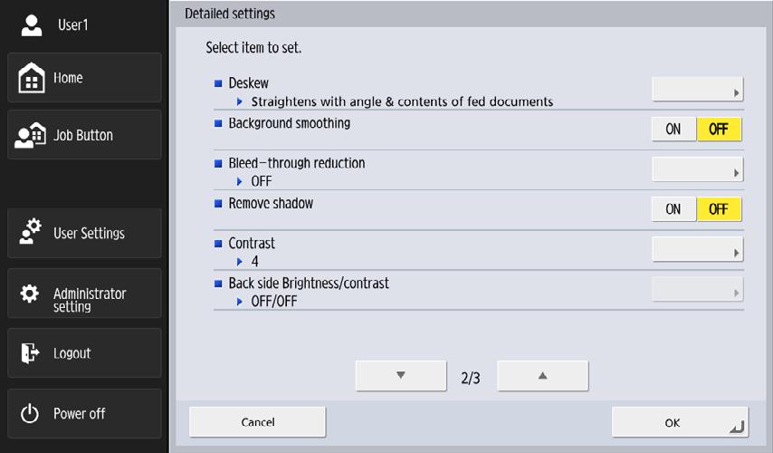 Luku 4 Käyttötoimenpiteet Tarkemmat asetukset Avaa Detailed Settings (Tarkat asetukset) -näyttö painamalla [Detailed settings] [Tarkat asetukset] -painiketta.