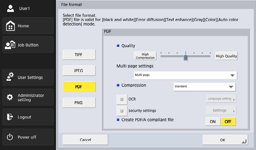 Multi page settings (Monisivuasetukset) Valitse [Single page (Front/back separate file)] [Yksittäinen sivu (etu-/takapuoli eri tiedostoon)] tallentaaksesi jokaisen sivun kummankin puolen erilliseen