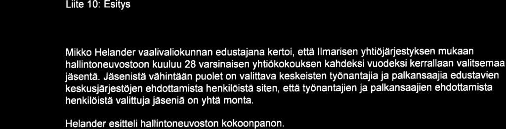 Liite 10: Esitys 1 2 Hllintneuvstn jäsenten vlitsem nen Mikk Helnder vlivlikunnn edustjn kerti, että llmrisen yhtiöjärjestyksen mukn hllintneuvstn kuuluu 28 vrsinisen yhtiökkuksen khdeksivudeksi