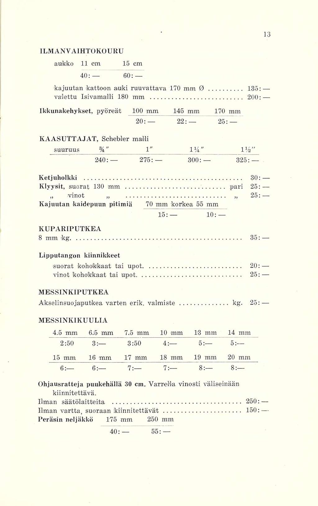 ILMANVAIHTOKOURU aukko 11 cm 15 cm 40: 60: kajuutan kattoon auki ruuvattava 170 mm 0 135: valettu Isivamalli 180 mm 200: Ikkunakehykset, pyöreät 100 mm 145 mm 170 mm KAASUTTAJAT, Sohebler malli 20: