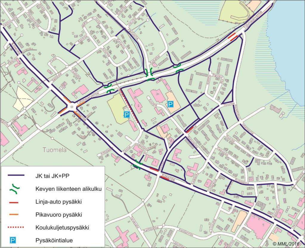 KITEEN KOULUKESKUSALUEEN YMPÄRISTÖ 31.5.2016 5 (28) 2.2 Nykyiset tie- ja katuverkon ratkaisut Koulukeskusalue sijoittuu Tohmajärventien, Kiteentien ja Hovintien rajaamalle alueelle.