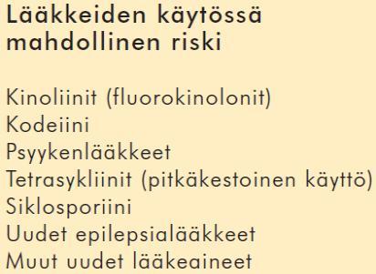 Kodeiini, muut opioidit (sedaatio, hengityslama) Taulukko kirjasta: Lääkkeet raskauden ja imetyksen aikana; Malm, Vähäkangas, Enkovaara, Peltonen (Lääkelaitos 2008) Laajakirjoiset mikrobilääkkeet,