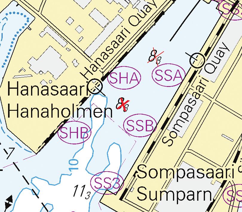 3 *98. 191 Suomi. Helsinki. Sörnäisten satama. Poistettu syvyysluku. Karttamerkinnän muutos. Finland. Helsingfors. Sörnäs hamn. Stryk djupangivelse. Ändrad kartmarkering. Finland. Helsinki. Sörnäinen harbour.