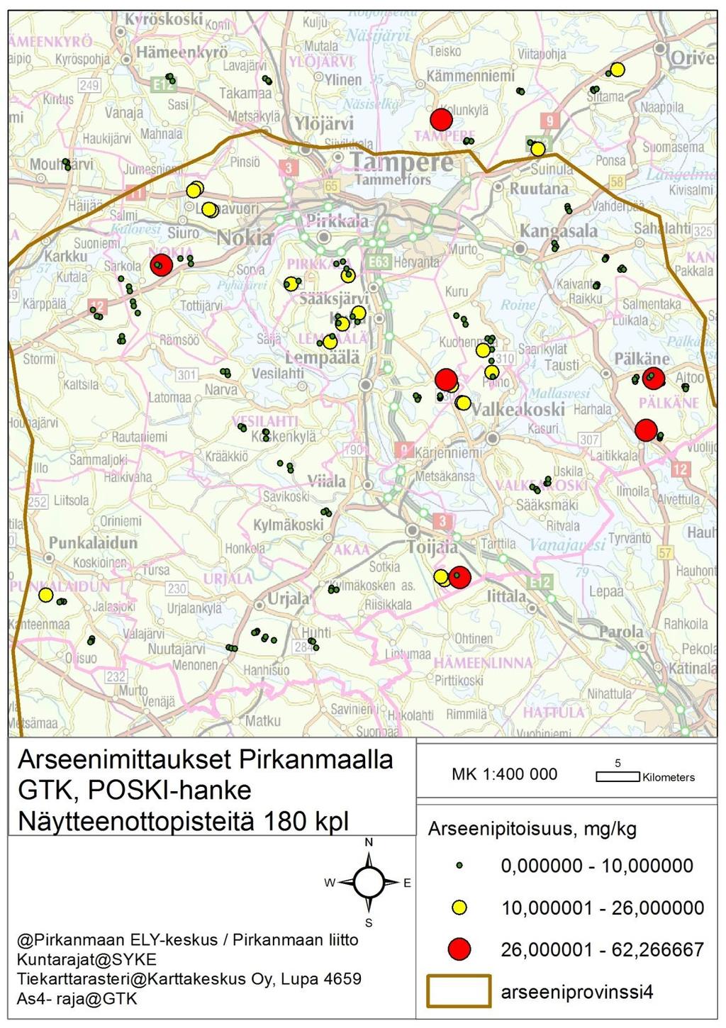 Tulokset As-pitoisuus yli 13,4 mg/kg (Ka)18 näytteenottopaikalla ja 15 alustavalla EO-alueella As-pitoisuus yli 26 mg/kg (Mr) 6 näytteenottopaikalla ja 6 alustavalla EO-alueella