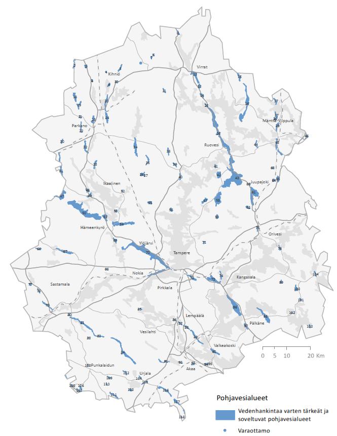 Pohjavesialueet Maakuntakaavaan I ja II luokan alueet (92+68