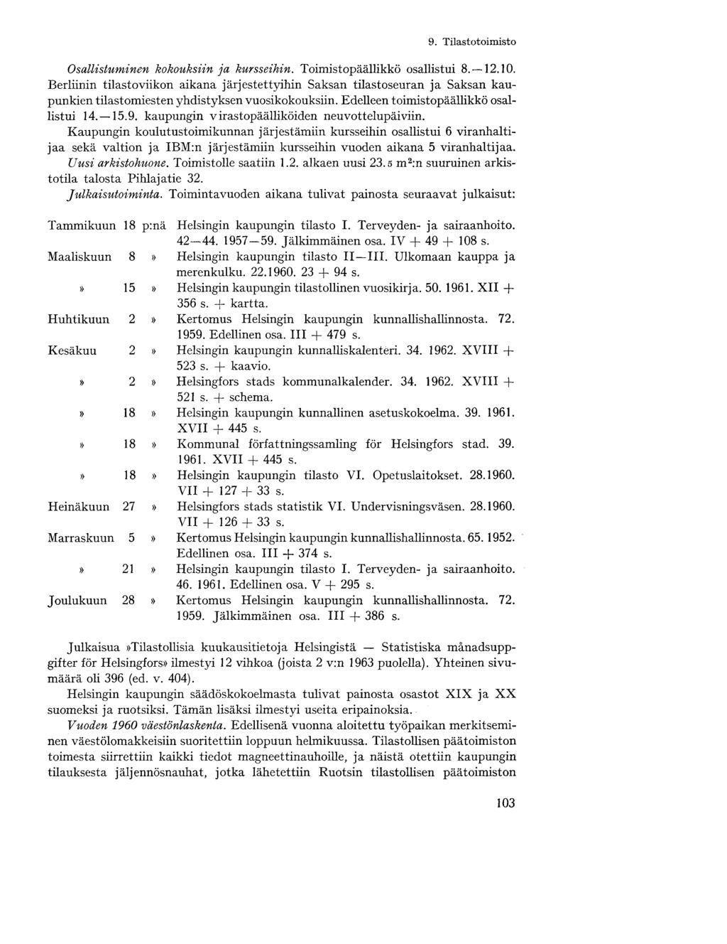 Osallistuminen kokouksiin ja kursseihin. Toimistopäällikkö osallistui 8. 1.10.